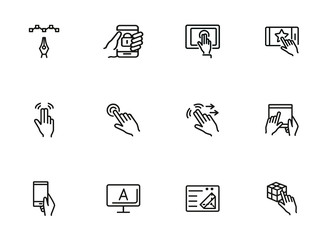 Poster - User experience design line icon set. Computer, hand, gadget. App concept. Can be used for topics like interface, software developer, information