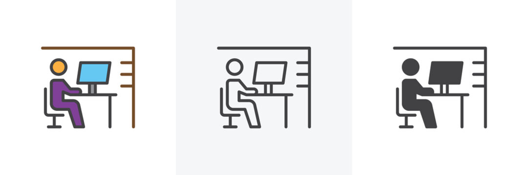 Workplace desk icon. Line, glyph and filled outline colorful version, Office worker outline and filled vector sign. Symbol, logo illustration. Different style icons set. Vector graphics