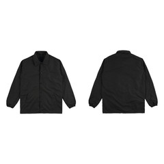 Wall Mural - Blank plain windbreaker jacket black color front and back side view isolated on white background. ready for your mock up design project.