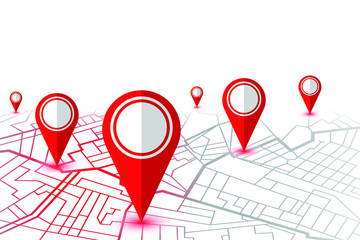 Red pin showing location on gps navigator map. Vector illustration