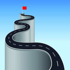 Road to success concept. Winding road to red flag vector illustration