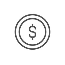 Dollar Coin Vector Icon. Cash Save, Earn Line Outline Sign, Linear Thin Symbol, Flat Design For Web, Website, Mobile App