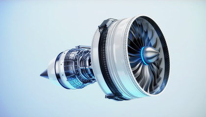 Part of real airplane turbine, 3d illustration