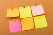 © Fototocam - Cork board with pinned colored blank notes - Image .