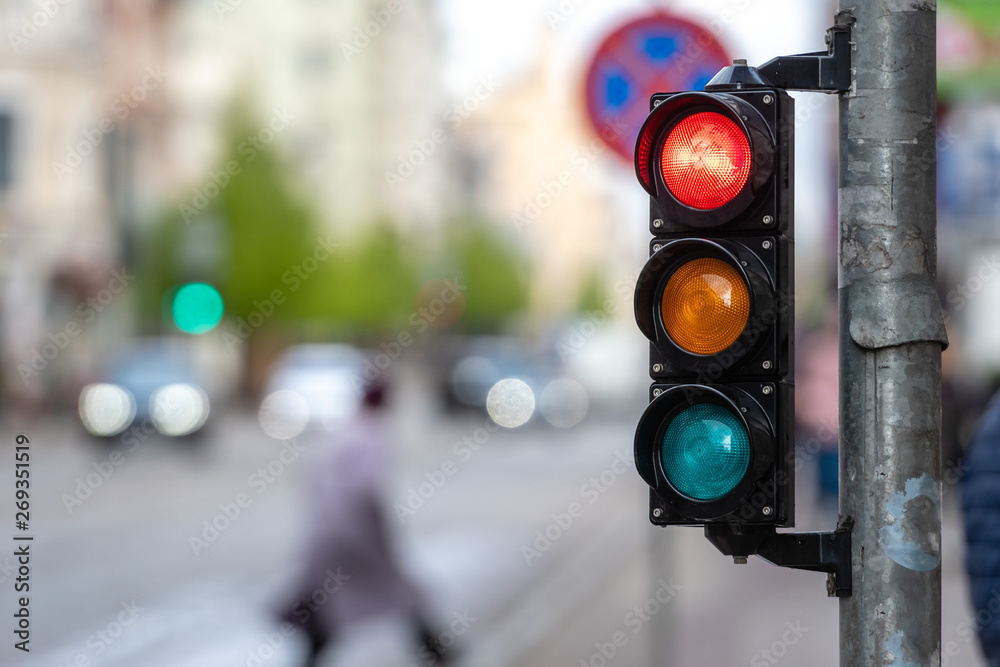A city crossing with a semaphore. Red light in semaphore - image Stock ...