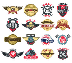 Moto or motorcycle, car or auto service icons