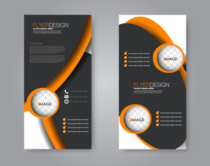 Wall Mural - Flyer template. Vectical banner design. Modern abstract two side narrow brochure background. Vector illustration. Black and orange color.