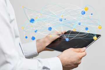 digital 3d network team in hand