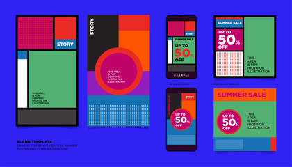 Geometric Colorful Flat Summer Sale 50% discount Background. The Template can use for, landing page, template, ui, web, homepage, poster, banner, flyer.