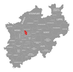 Naklejka na meble Gelsenkirchen red highlighted in map of North Rhine Westphalia DE