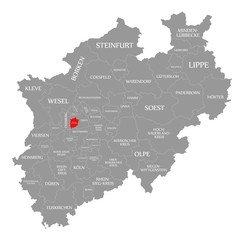 Naklejka na meble Muelheim an der Ruhr red highlighted in map of North Rhine Westphalia DE