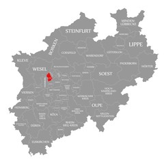 Canvas Print - Oberhausen red highlighted in map of North Rhine Westphalia DE