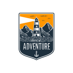 Canvas Print - Lighthouse badge Adventure on orange Vector illustration.