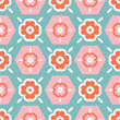 Cute abstract flowers seamless pattern in pink, orange and white on a turquoise green background. Sweet and girly, perfect for spring and summer designs for textiles, fashion, room decor and paper.