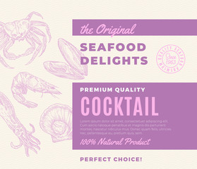 Wall Mural - premium quality seafood delights cocktail. abstract vector packaging design or label. modern typogra