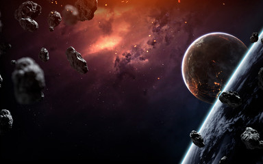 Wall Mural - Deep space planets, science fiction imagination of cosmos landscape. Elements of this image furnished by NASA