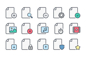 Fototapete - file type related color line icon set. docs and files linear icons. file type colorful outline vecto