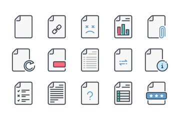 Fototapete - document related color line icon set. docs and files linear icons. file type colorful outline vector