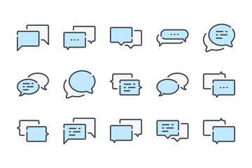 Poster - Chat bubble related color line icon set. Message linear icons. Communication colorful outline vector sign collection.