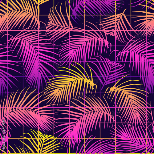 Seamless Pattern With Palm Leaves Tropical Design Futuristic