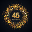 45 years anniversary isolated vector design element. Forty five birthday logo with blurred light effect on dark background