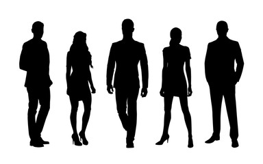 Wall Mural - Business people, vector silhouettes of men and women. Team work