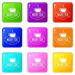 Cup tea icons set 9 color collection isolated on white for any design