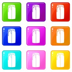 Sticker - Pant jeans icons set 9 color collection isolated on white for any design