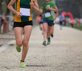 Wall Mural - athletes taking part in a cross-country race