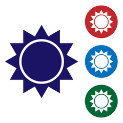 Blue Sun icon isolated on white background. Set color icon in circle buttons. Vector Illustration