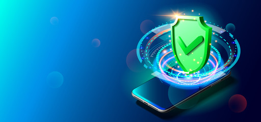 Poster - Secure Privacy Data in Internet. Cell Phone on Colorful Background.