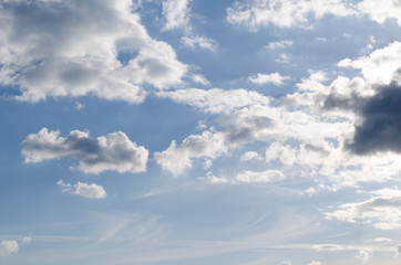 Bright blue cloudscape. Nature picture for background. Cloudy texture.