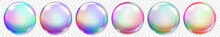 Set Of Translucent Colored Soap Bubbles On Transparent Background. Transparency Only In Vector Format