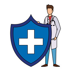 Wall Mural - doctor with stethoscope and health shield