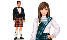Vector Illustration Of Scottish Couple With Traditional Outfit