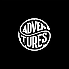 Wall Mural - adventure circle lettering on black vector illustration.