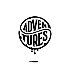Wall Mural - adventure circle lettering ink white vector illustration.
