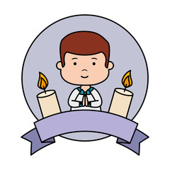 Sticker - little boy with ribbon and candles first communion