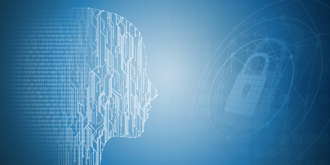 AI protection and cyber security. Modern safety digital background