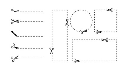 Leinwandbilder - Cut out coupon different shape with scissors. Set of coupon borders. Cut along the dotted line. Cut line and scissors vector illustration