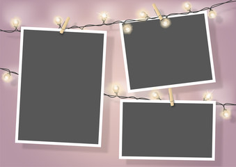 Template for photo collage.Garland from photos. Frames for clipping masks are in the vector file. Template for a photo album