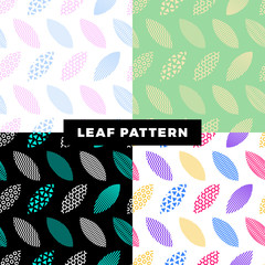 Fototapete - A set of seamless pattern of leaves that are filled with abstract technical patterns and objects. Concept technical background with fresh color apple leaves