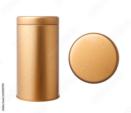 Cuadros en Lienzo The top view of golden metal tube and golden metal tube, Isolated on white background