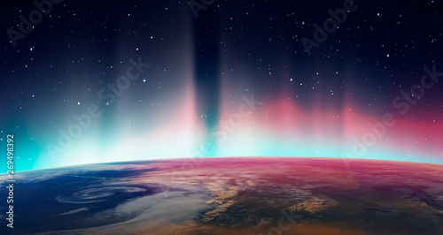 Fotografía Northern lights aurora borealis over planet Earth Elements of this image furnis