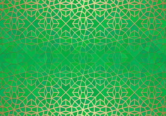 Abstract background with islamic ornament, arabic geometric texture. Golden lined tiled motif.