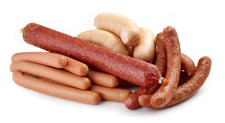 Poster - various sausages on white background