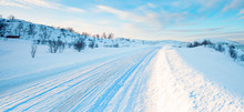 Snow Storm On The Empty Road - Snow Covered Road On A Winter Day