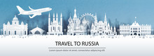 Travel Advertising With Travel To Russia Concept With Panorama View Of City Skyline And World Famous Landmarks In Paper Cut Style Vector Illustration.