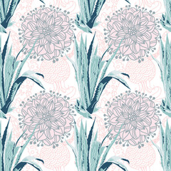 Poster - seamless exotic tropic floral pattern, aloe flower