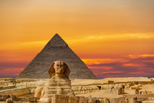 The Sphinx And Pyramid In Cairo,Egypt